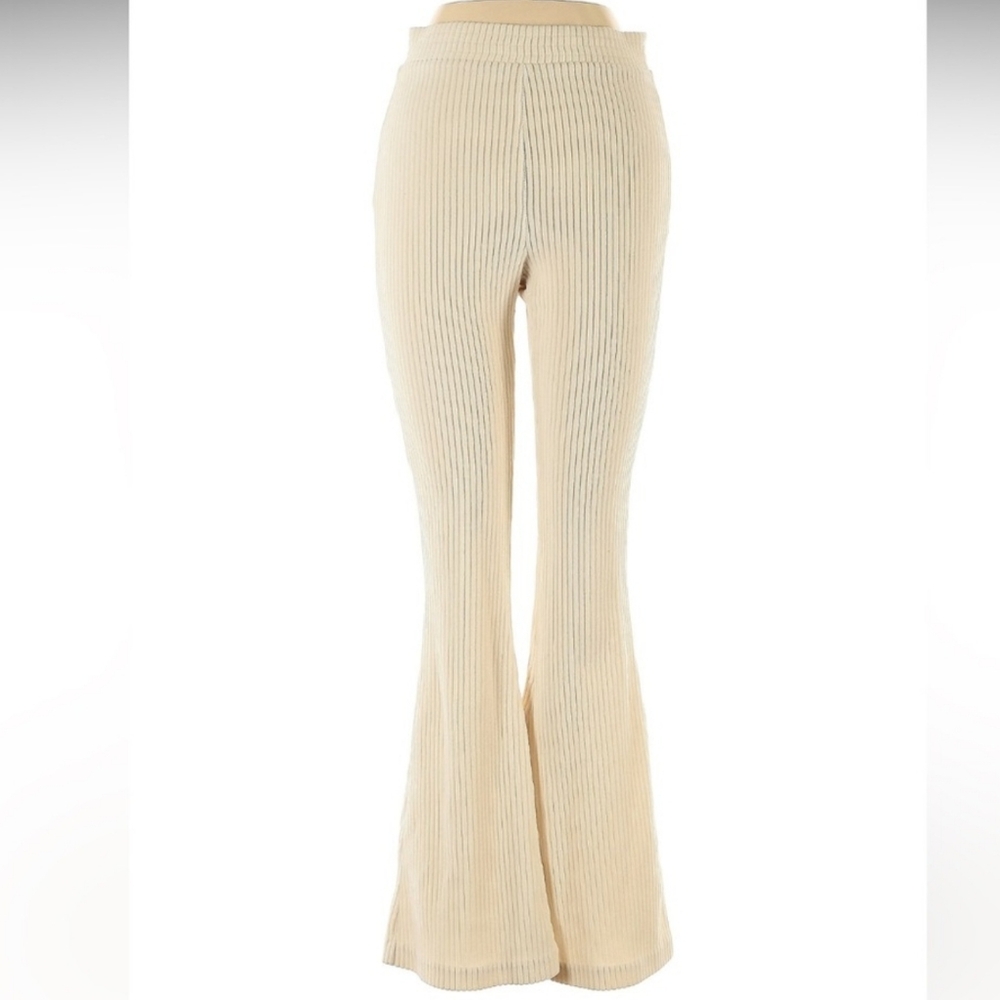 Aerie Cream Ribbed Boot Cut Flare Pants Large New
